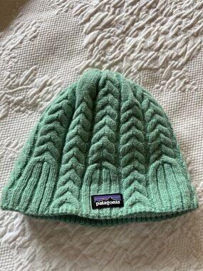 Patagonia Mint Green Cable Knit Beanie